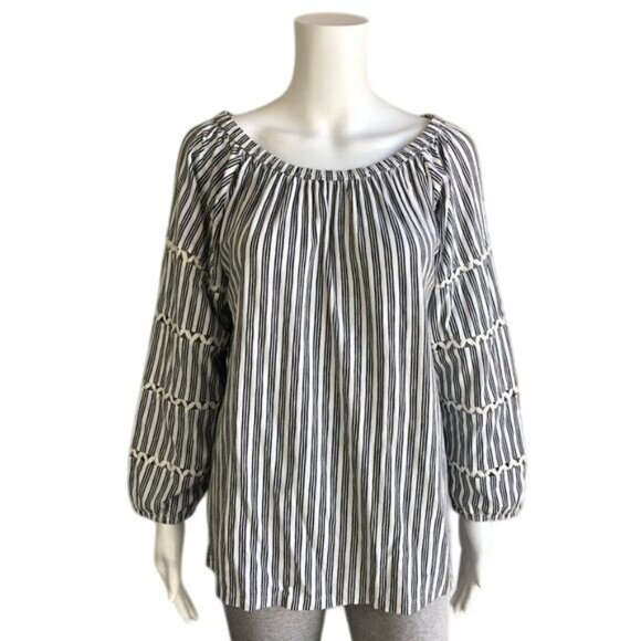 TALBOTS Scoop Neck Top with Ric Rac Trim in Stripe - L - Picture 1 of 8